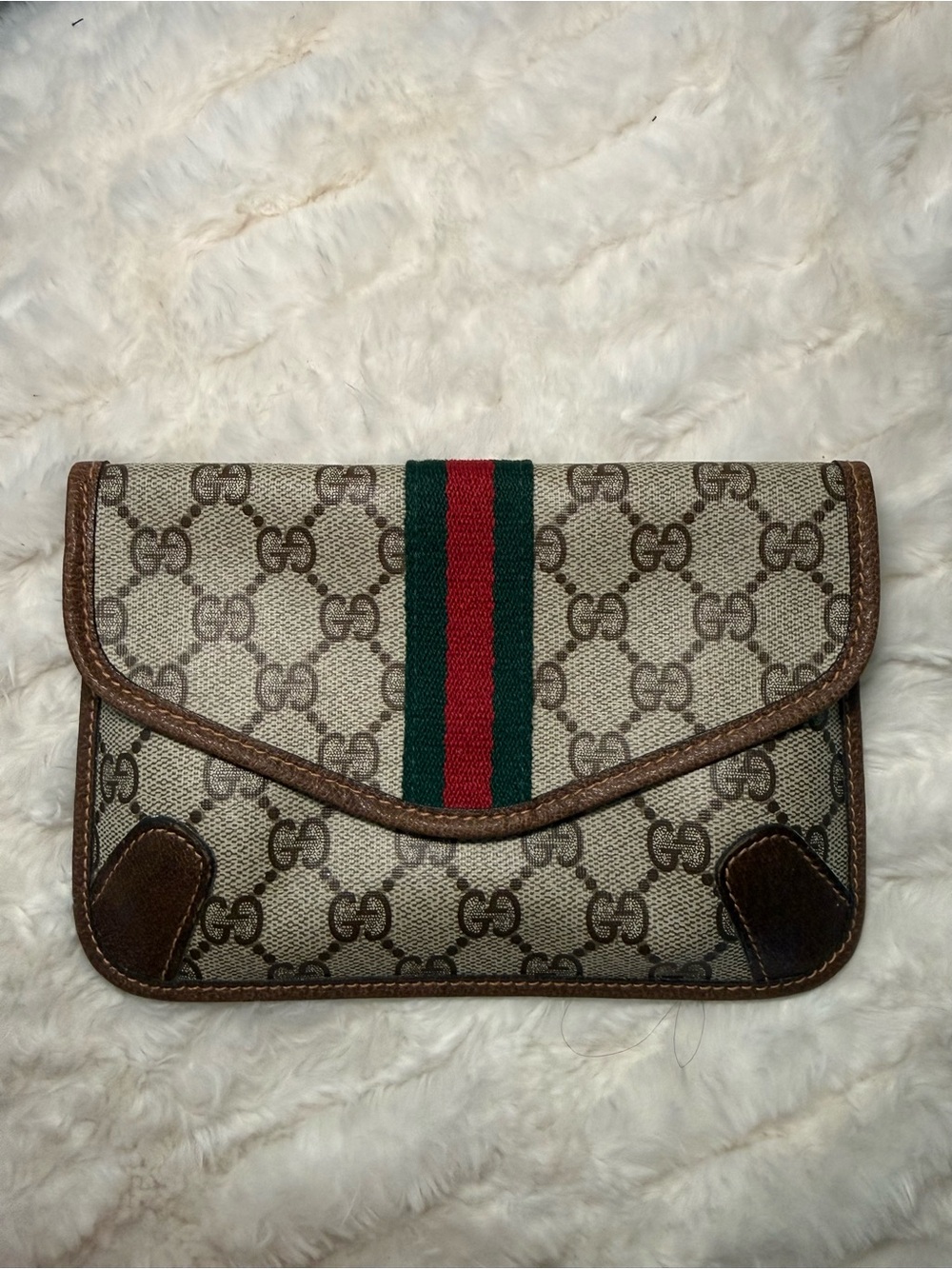 Gucci Brown Monogram Canvas Duffel Clutch - Brown/Green/Red